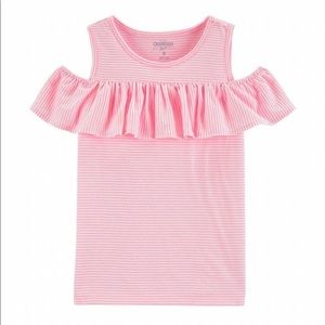 Pink & White Cold Shoulder Striped Ruffle Tank Top